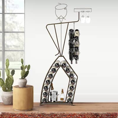 Vintage industrial style man-shaped iron wine rack with wine glass holder and bottle holder