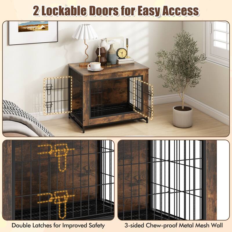 Dog Crate Furniture with Double Lockable Doors and Easy Clean Tray