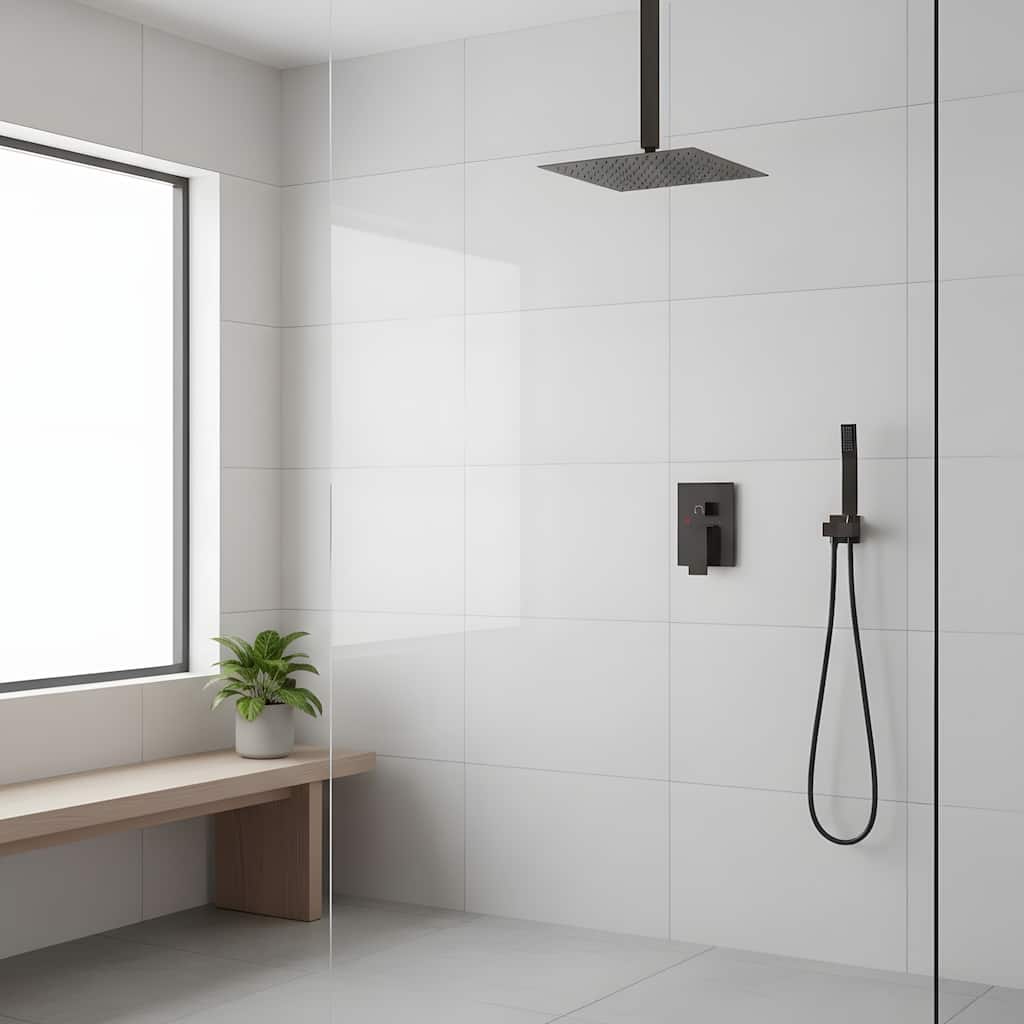12" Ceiling-Mounted Square Shower and Handheld Showerhead Set