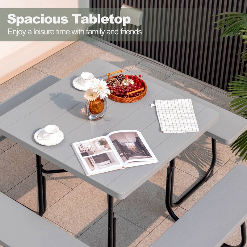 Gymax Outdoor Picnic Table 8-person Square Picnic Table Bench Set w/ 4