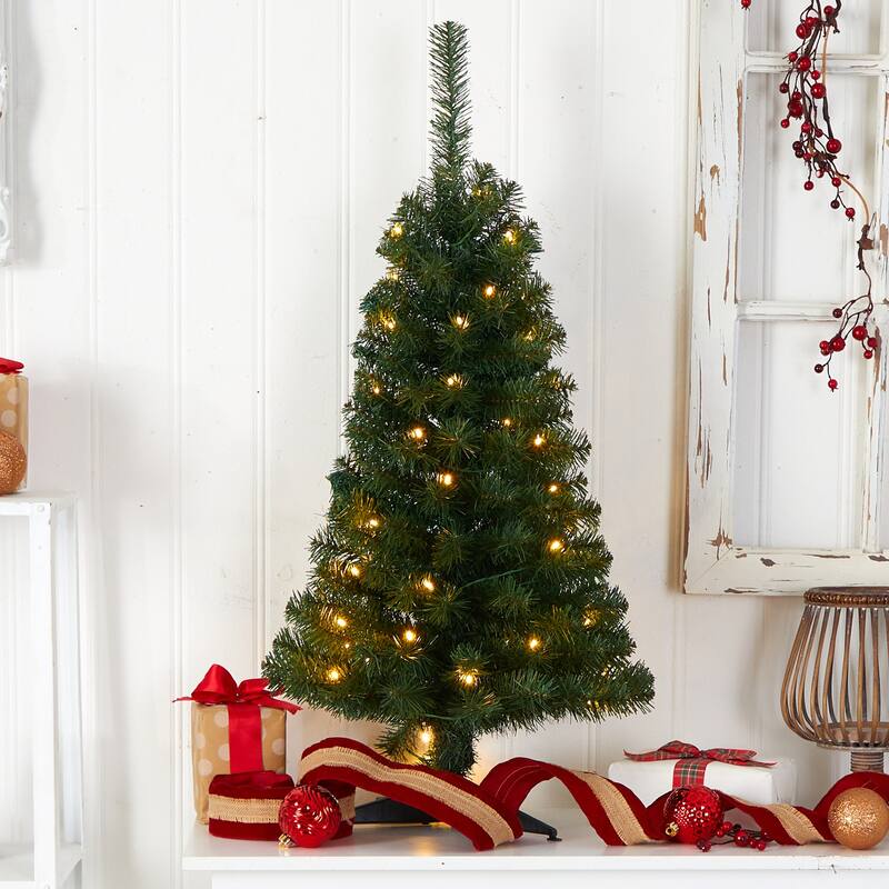 3ft. Green Artificial Christmas Tree with 50 LED Lights & 118 Branches - Classic Petite Holiday X-Mas Tree