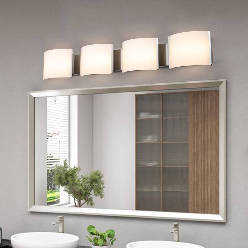 C Cattleya 3-Light/ 4-Light Satin Nickel Stainless Steel Integrated LED Vanity Light with Acrylic Shade