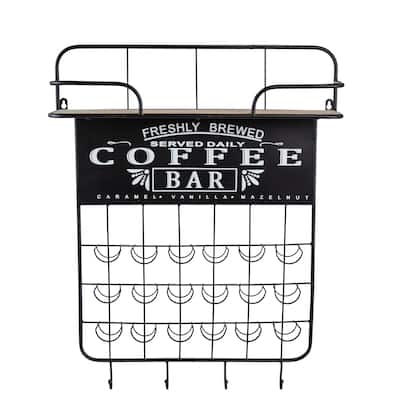 22.8x5.5x28.7" Black Floating Coffee Bar Shelf with Coffee Pod Holder, Hooks and Storage Shelf