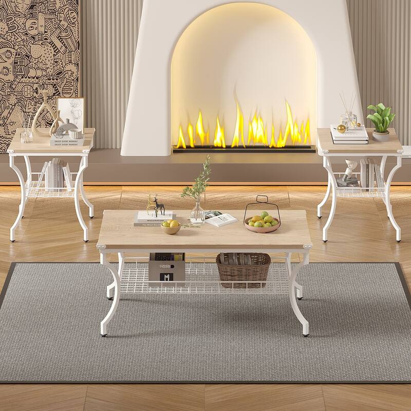 VECELO Mid Cectury 3-pieces Coffee Table Set, 3-Piece Living Room Table Set(Set of 3)