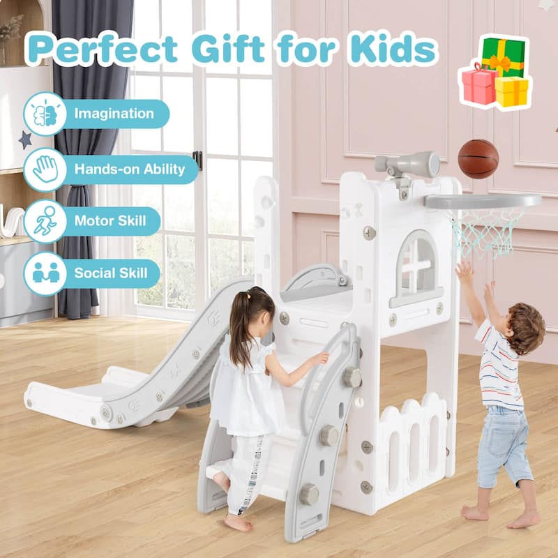Costway 6 in 1 L-shaped Toddle Slide for Toddlers Age 1-3 Baby Slide