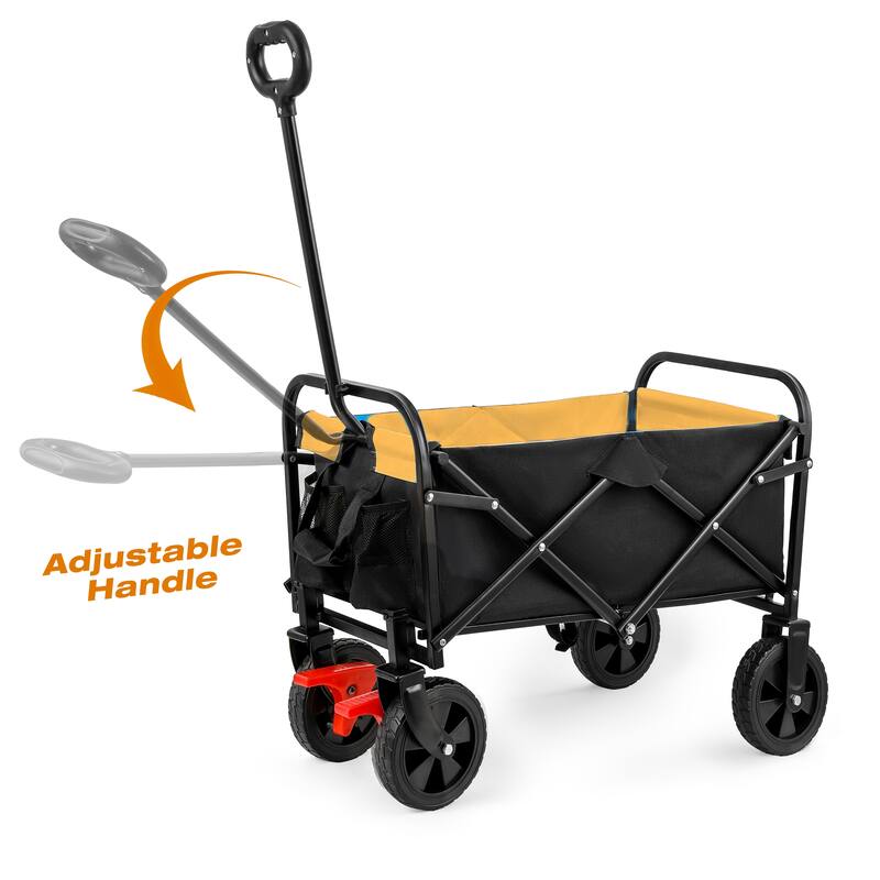 Mini Folding Utility Wagon with Brake - Compact Garden & Beach Cart, Orange & Black