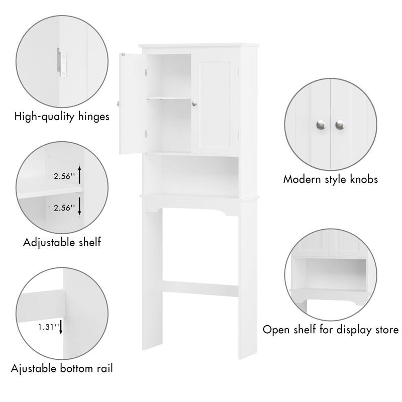 Over The Toilet Storage Cabinet, Bathroom Shelf Organizer, MDF Space Saver with Adjustable Shelves