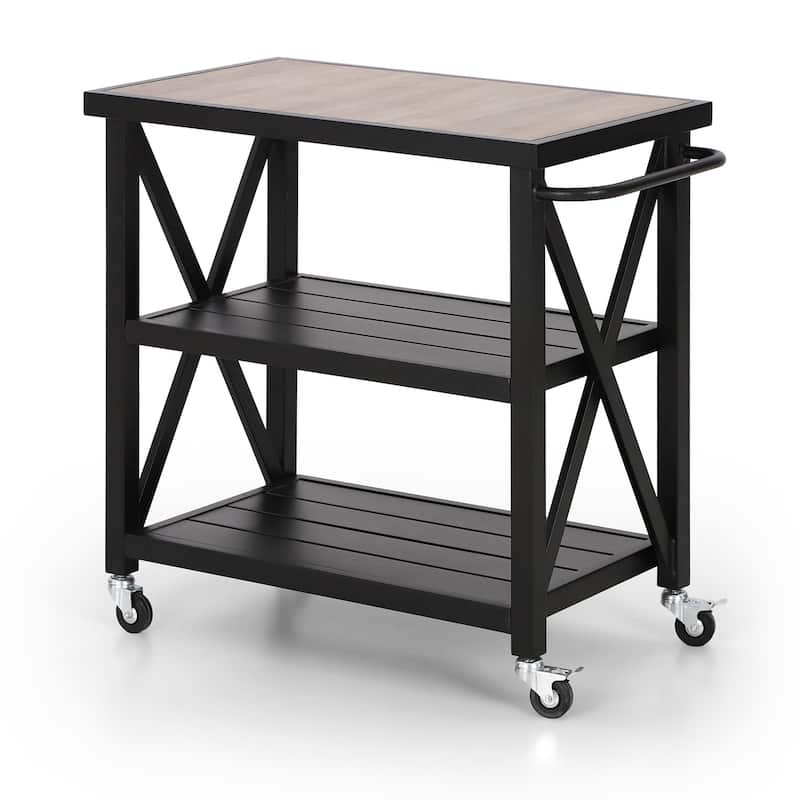 Sophia & William Black Steel Outdoor Kitchen Prep Station with Shelving - N/A