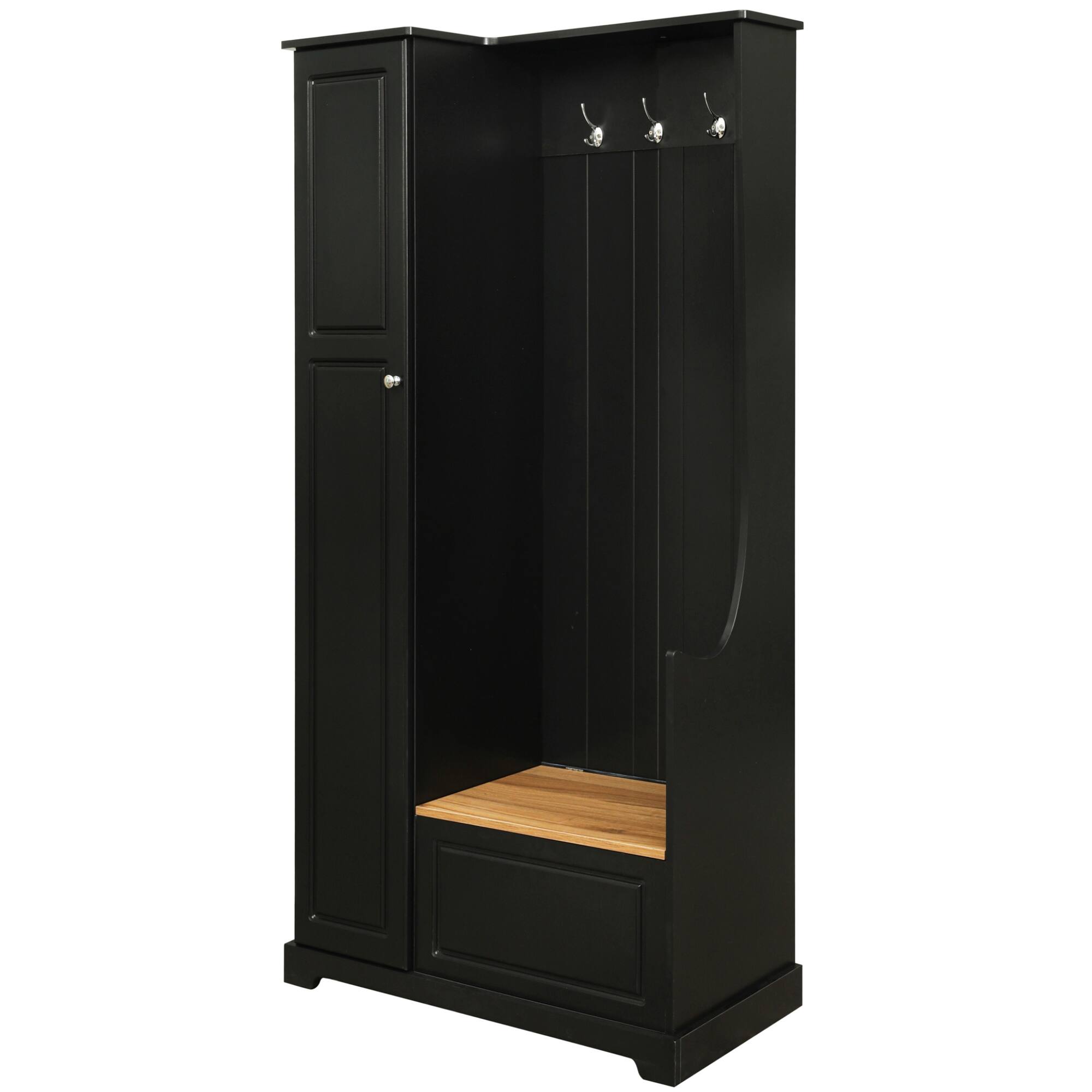 Hallway Black Hall Tree with Flip Top Storage Bench, Shoe Display with
