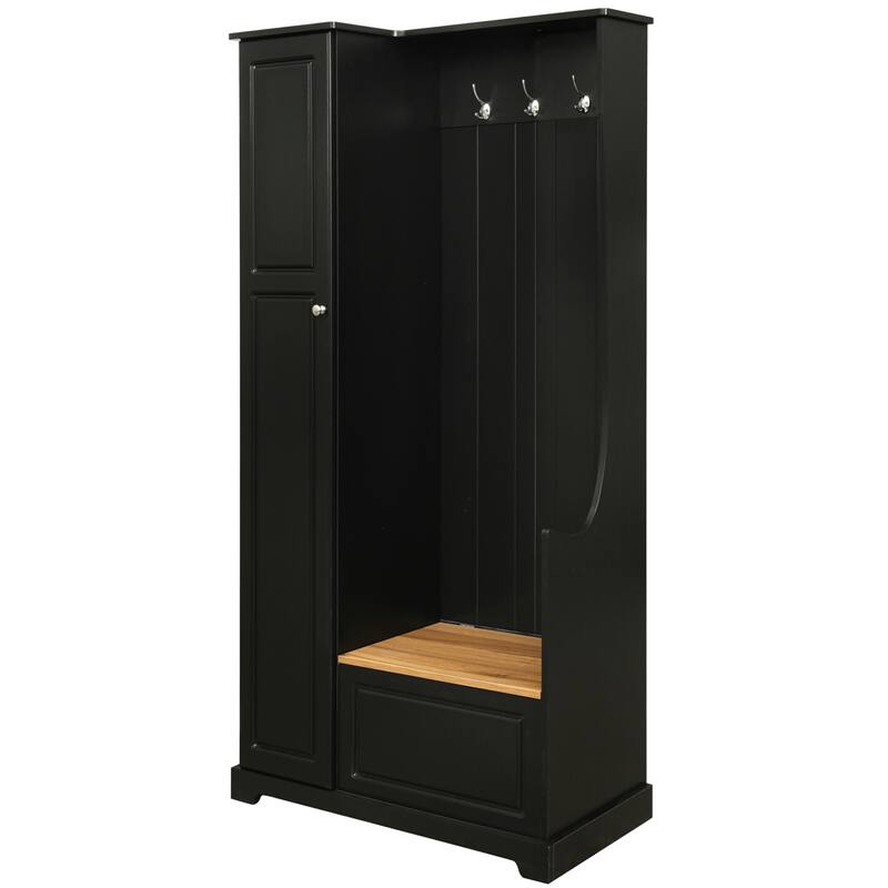 Roomfitters Modern Hall Tree with Flip-Up Storage Bench, Multifunctional Mudroom Shoe Cabinet with Shelves and Hooks