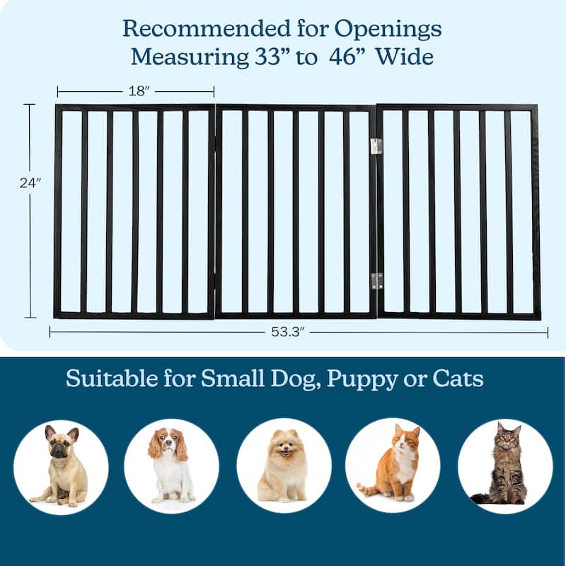 3-Panel Indoor Foldable Dog Gate - 54x24-Inch Wood Freestanding Pet Fence