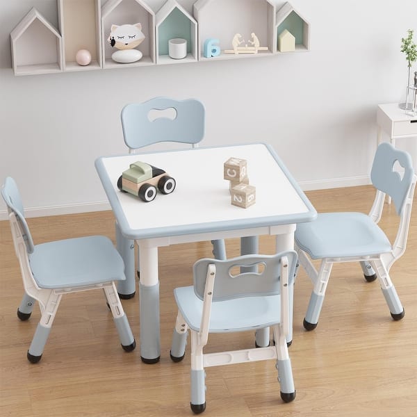 slide 2 of 10, Kids Table and Chair Set, Height Adjustable Toddler Table and 4 Chairs Set Grey