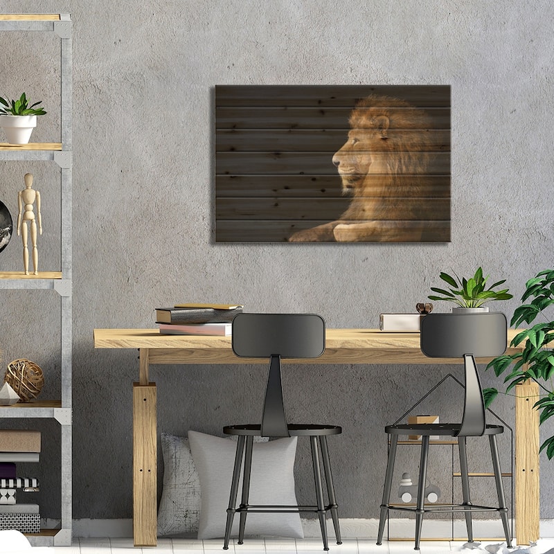 African Male Lion On Black Print On Wood by Adrian Vieriu - Multi-Color