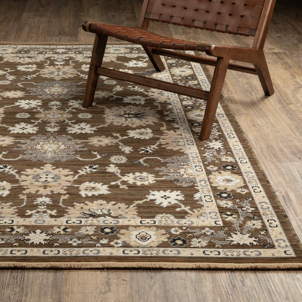 Adelaide Traditional Border Brown/ Tan Wool Blend Area Rug