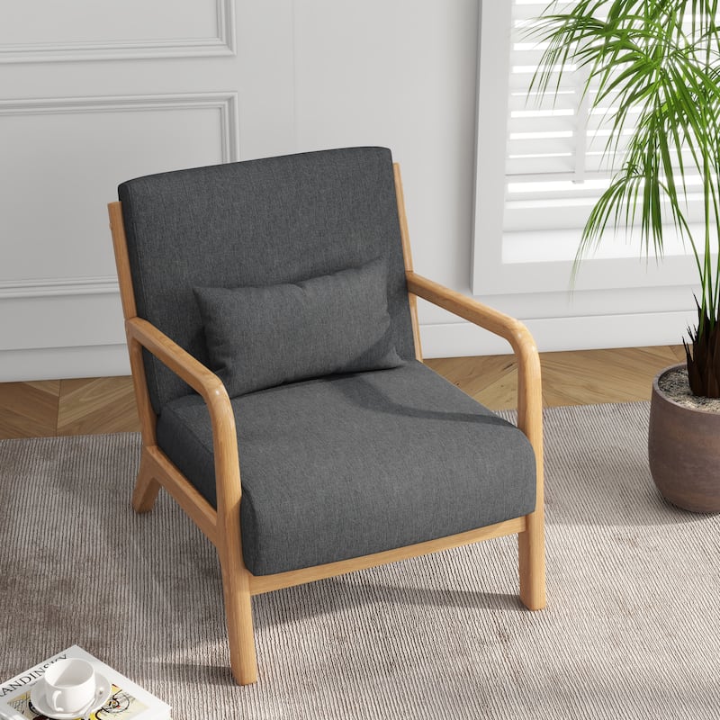Mid Century Solid Wood Upholstered Accent Chair