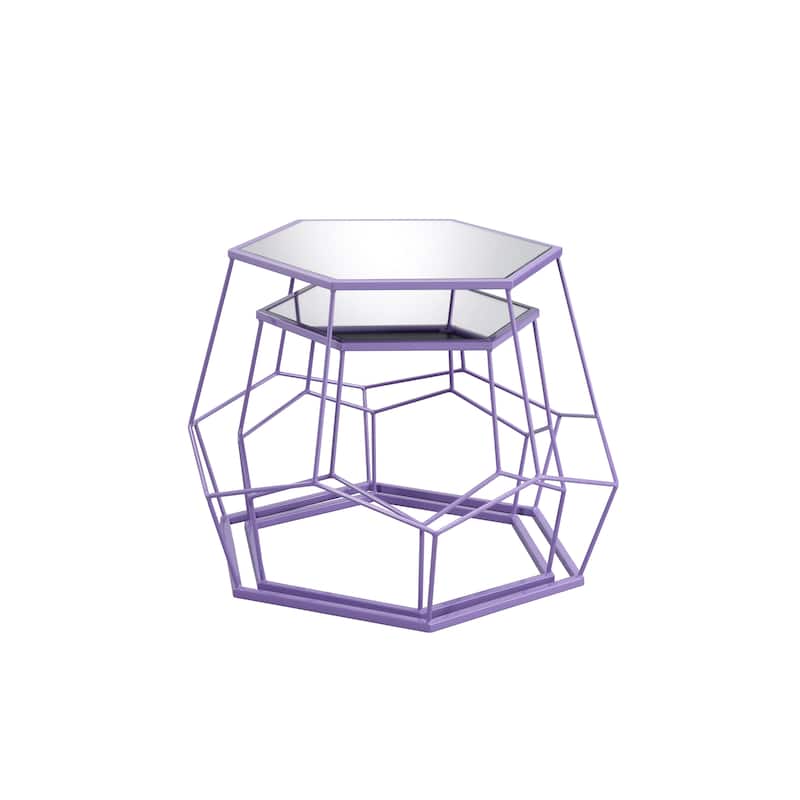 Alba Modern 32-inch Steel Mirrored Geometric 2-Piece Nesting Tables Set by Furniture of America - Purple