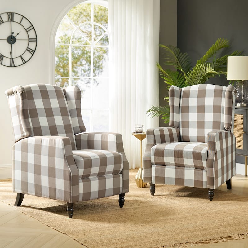 Damaris Mid-Century Modern Manual Pushback Recliner with Wingback Design Set of 2 by HULALA HOME - BEIGE