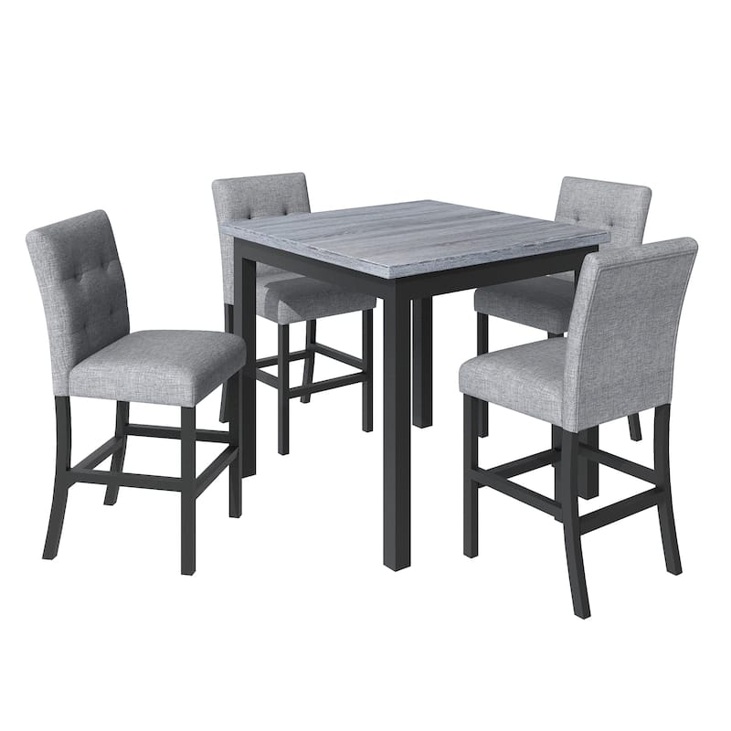 Roomfitters 5-Piece Counter Height Dining Set with Square Wood Table and Upholstered Chairs, Black