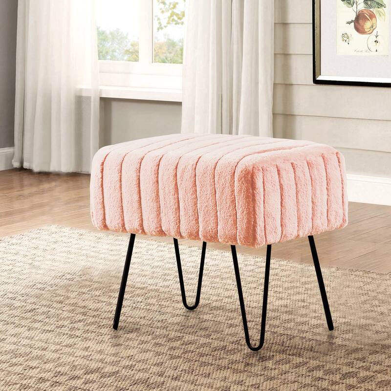 Serenta SuperMink Fauxfur Ottoman Bench - 19" x 13" x 17" - Soft Pink