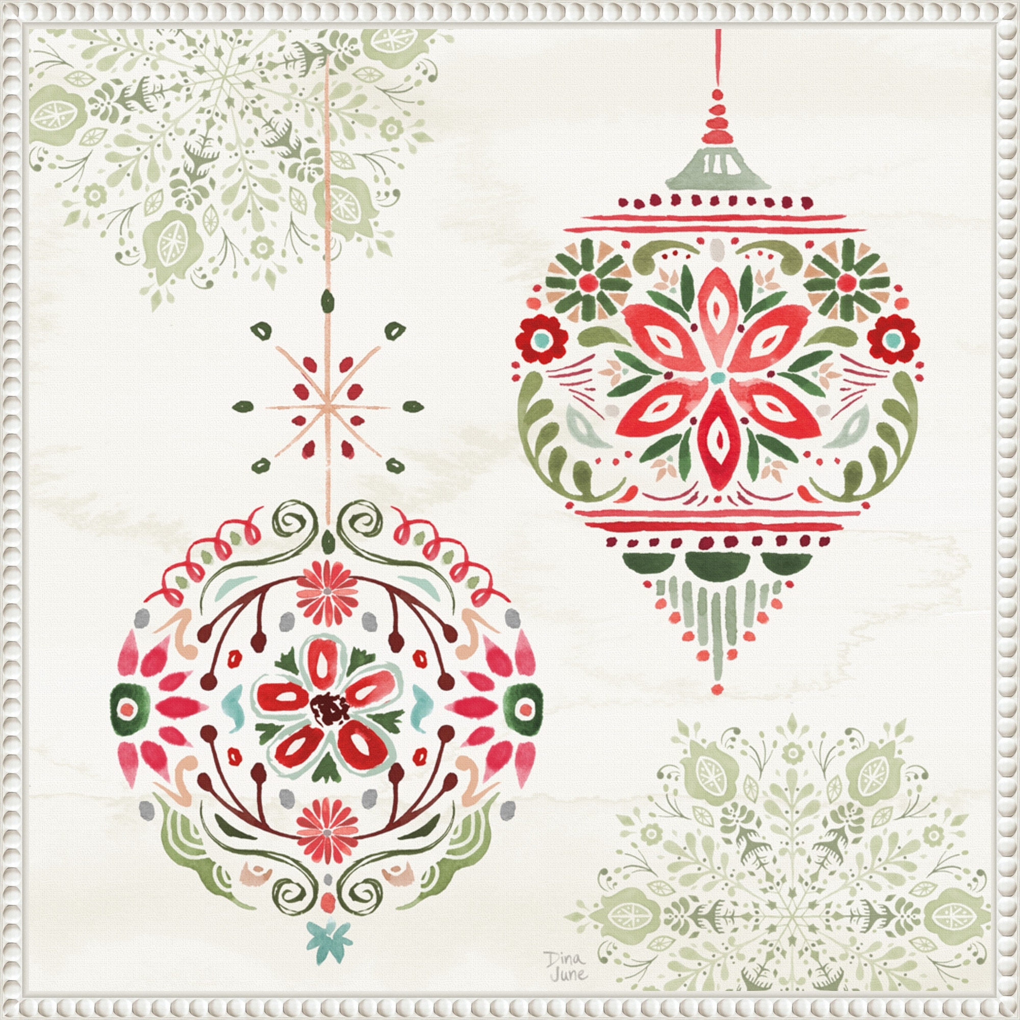 Festive Season VI by Dina June (22 x 22 in.), Framed Canvas Wall Art Print - Sylvie Beaded White