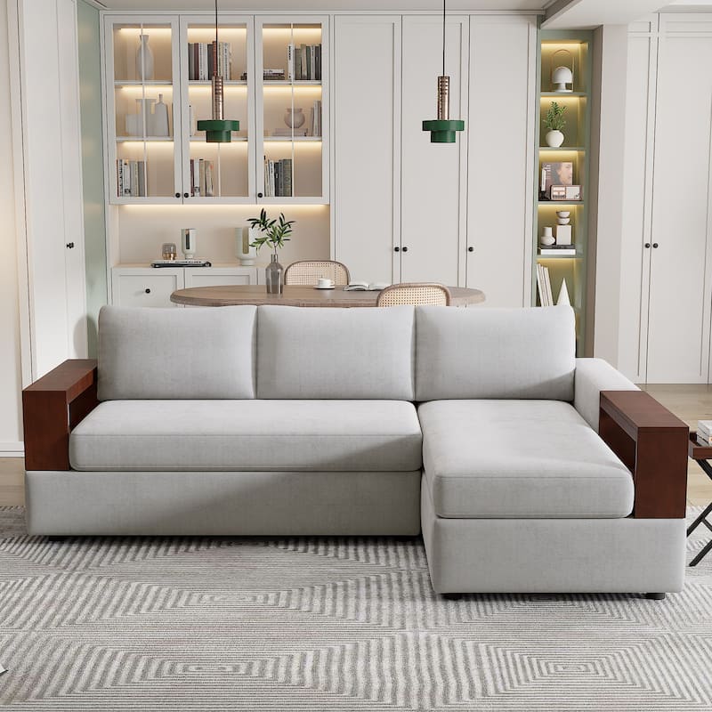 Christopher Knight Home - 87.4" L-Shaped Sectional Sofa with Reversible Armrests and Integrated Chaise Lounge - Gray