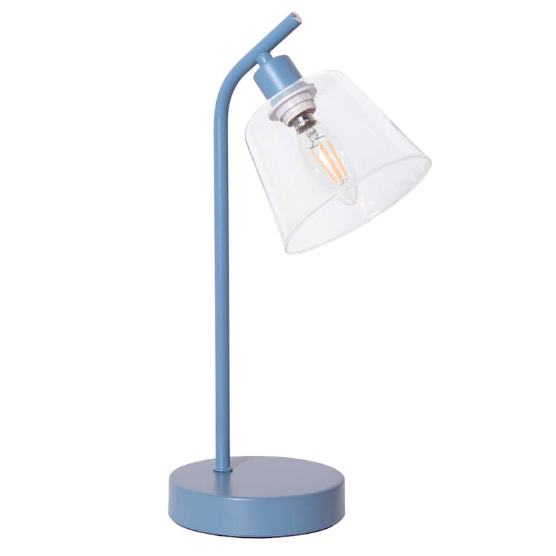 Metal Desk Lamp with Glass Shade Industrial Style Lighting - 8 x 5.50 x 15.75 in. (L x W x H) - Blue