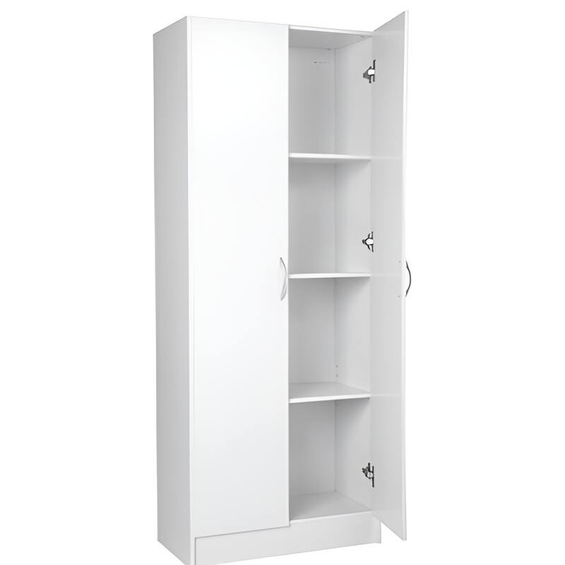 White MDF Kitchen Pantry Cabinet with 2 Doors and Adjustable Shelves - 24” L x 12” W x 60” H