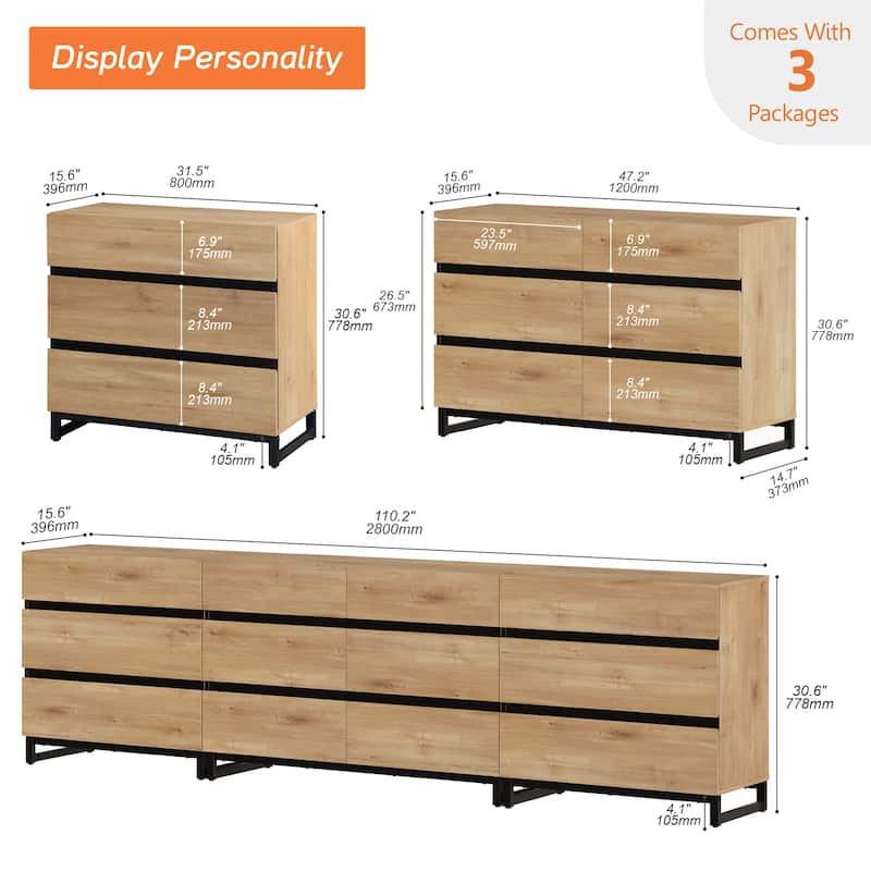 WAMPAT 3 in 1 Multifunctional Sideboard Buffet Cabinets with Glass Doors and 5 Drawers for Living Room, Kitchen