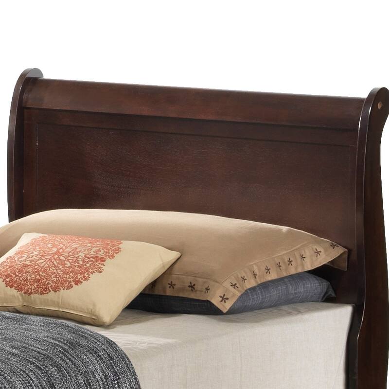 Twin Size Particle Board Sleigh Bed with Wood Veneer Trim and Slat Kit Compatibility