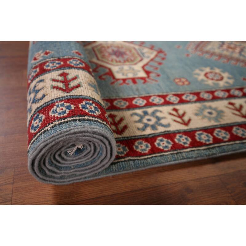 Light Blue Kazak Oriental Runner Rug Handmade Wool Carpet - 2'10" x 15'0"
