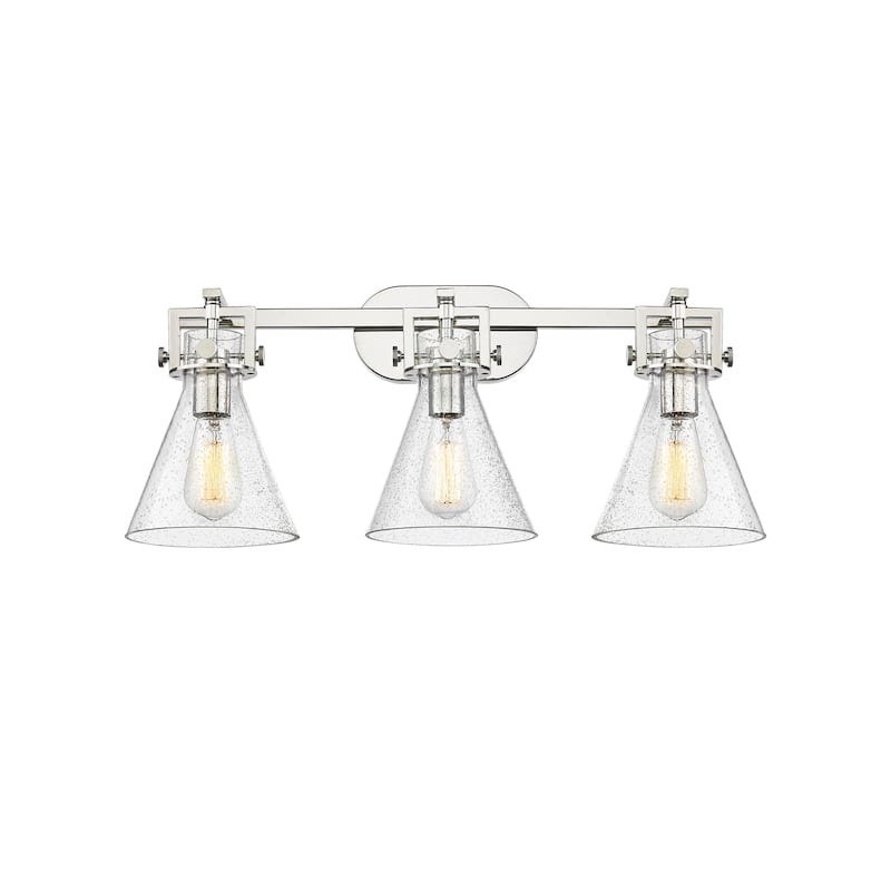 Innovations Lighting 411-3W-12-27 Newton Cone Vanity Newton Cone 3 - Polished Nickel / Seedy