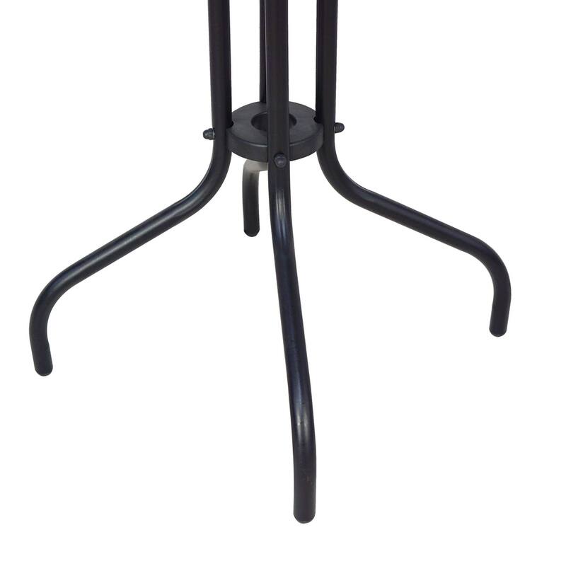BTEXPERT Indoor Outdoor 28" Square Tempered Glass Metal Table Black Rattan Trim + 4 Black Restaurant Rattan Stack Chairs