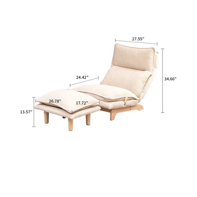 Fabric Upholstered Adjustable Backrest Leisure Chaise Recliner Chair with an Ottoman