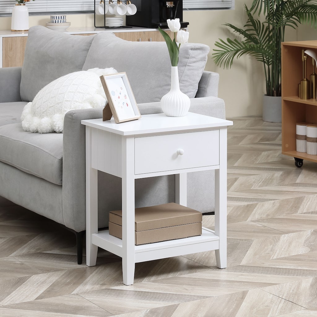 HOMCOM Modern Style Bedside End Table with Drawer and Storage Shelf for Bedroom, or Living Room - 19.75''x13.75''x23.5''