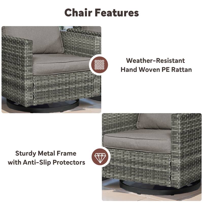 4 Pieces Fire Pit Table with Sofa Swivel Chair Set