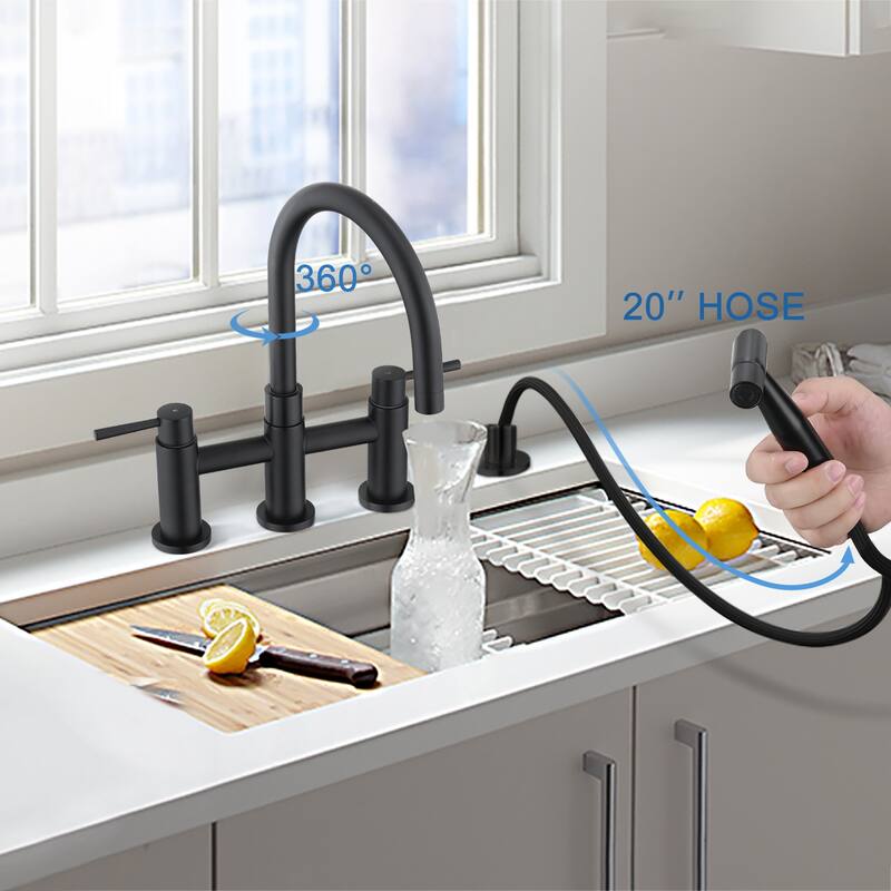 PROOX Double Handle Bridge Kitchen Faucet with Side Sprayer