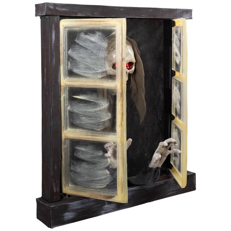 Lighted and Animated Ghoul in Window Halloween Decoration - 29" - Red Lights