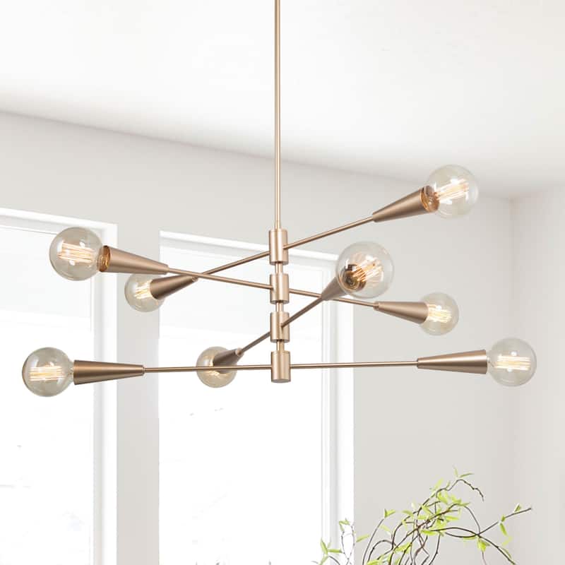 8-light Mid-century Modern Sputnik Chandelier Gold 31'' Large Size for Staircase - L 31.1'' x W 31.1'' x H 74'' - L 31.1'' x W 31.1'' x H 74''