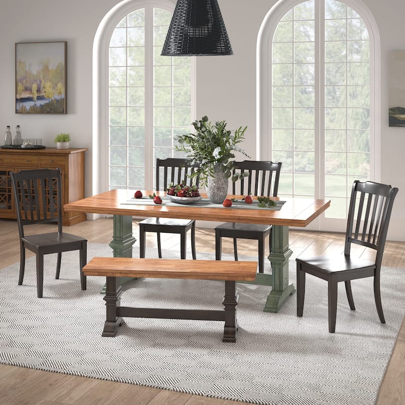 Ronda 78" Rectangular Solid Wood Top Dining Set with Spindle Back Chairs
