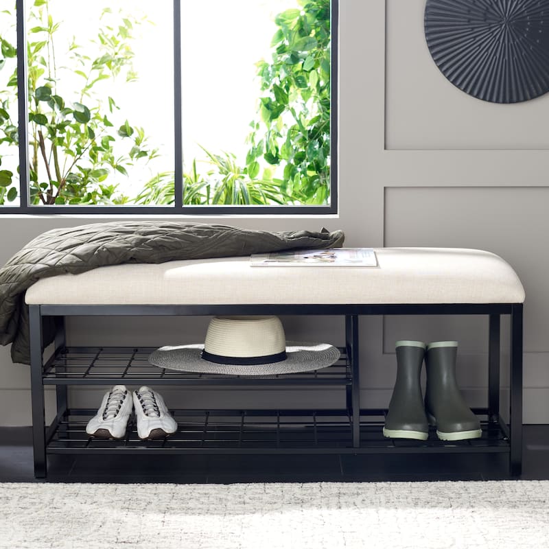 SAFAVIEH Yael Open Shelf Bench with Cushion - 42" W x 15" D x 18" H - 42Wx15Dx18H - Cream/Black