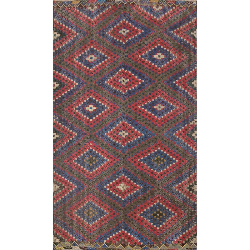 Hand Woven Oriental 100% Wool Carpet Southwestern Tribal Multi-Colored Kilim Area Rug - 8' 8'' X 5' 5''
