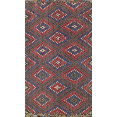 Hand Woven Oriental 100% Wool Carpet Southwestern Tribal Multi-Colored Kilim Area Rug - 8' 8'' X 5' 5''