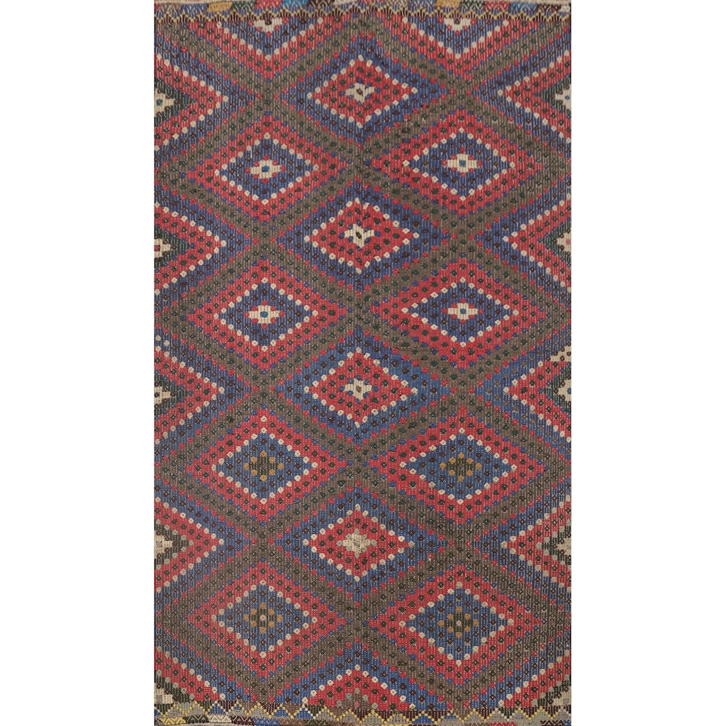 Hand Woven Oriental 100% Wool Carpet Southwestern Tribal Multi-Colored Kilim Area Rug - 8' 8'' X 5' 5''