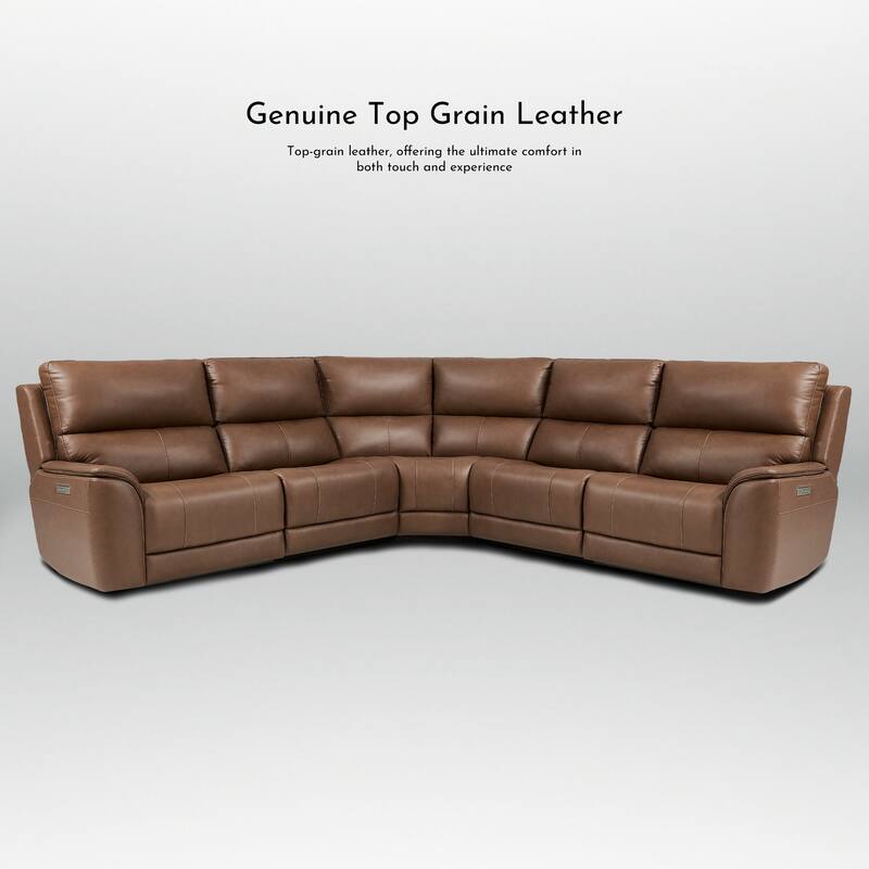 123''W Genuine Leather Power Double Width Sectional Sofa with Zero Gravity, Adjustable Headrest and USB&Type-C Ports