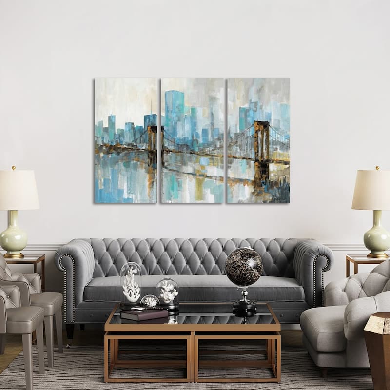 iCanvas "Teal City Shadows" by Ruane Manning 3-Piece Canvas Wall Art Set - 40x60x1.5
