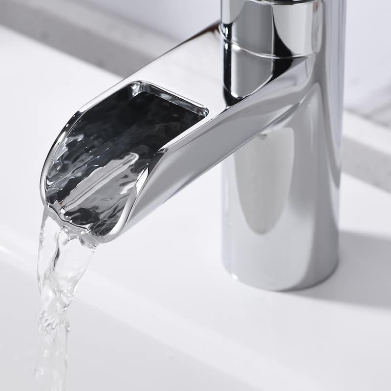 Luxier BSH16-S Waterfall Single Handle Single Hole Bathroom Faucet with Drain