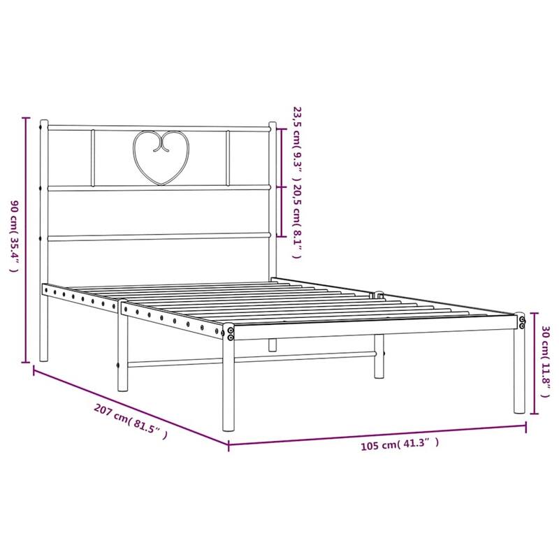 vidaXL Twin XL Metal Bed Frame with Headboard, Black, No Mattress - 81.5" x 41.3" x 35.4"