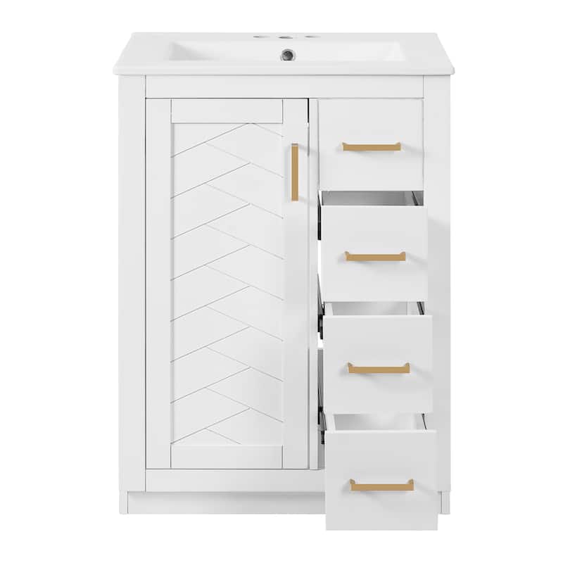 24" Freestanding Bathroom Cabinet with Integrated White Ceramic Sink - 24.1'' x 18.3'' x 33.7''