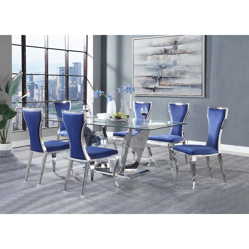 Tricia Blue and Silver Side Chairs with Metal Base (Set of 2)