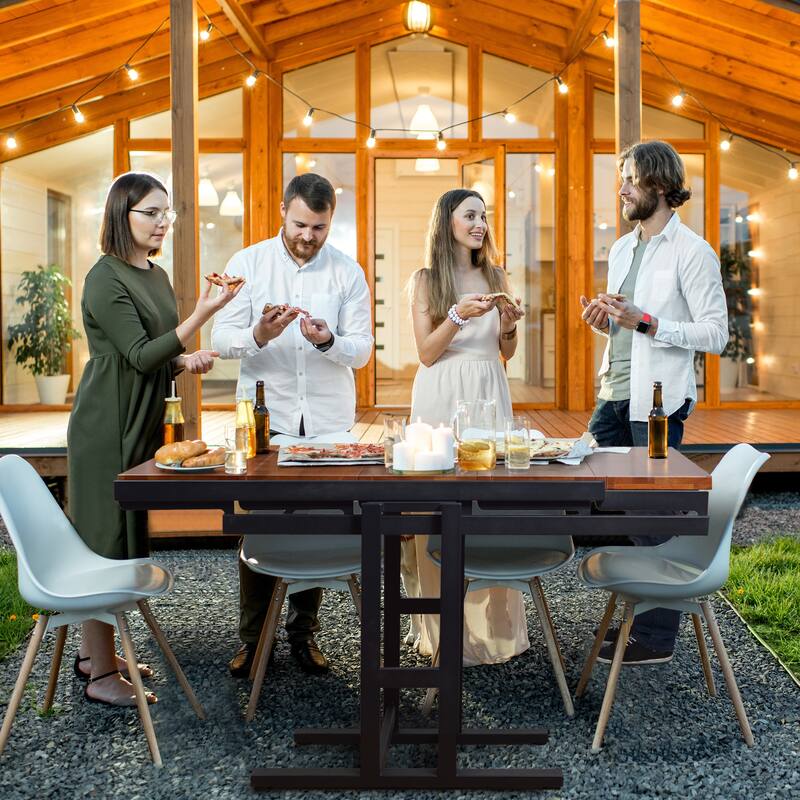 Medium-Size Wood Multifunction Convertible Dining Table,Transition Dining Table and Shelf for Home and Kitchen,Free Switch
